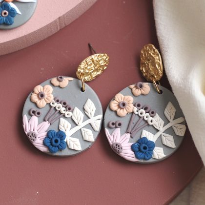 Trendy Ethnic Detailed Flower Pattern Earrings